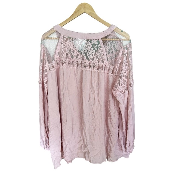 Roaman's Womans Sz 22W Blouse Long Sleeve Floral Lace Pink V Neck Button Front - Picture 6 of 11